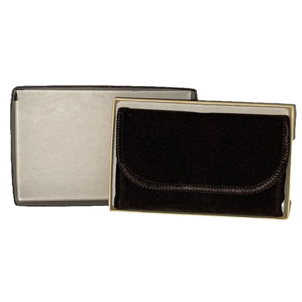 Vintage Luxury Polished Brass Card Case Mirror & Velvet Sleeve Executive Gift